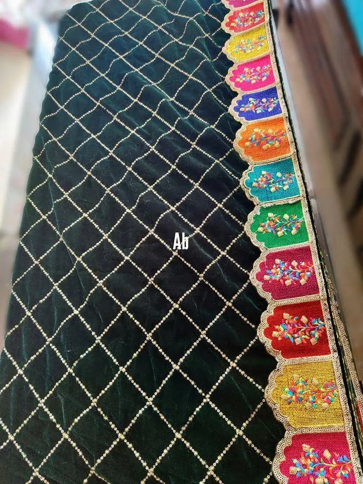 Velvet Embroidered Shawl/D 25\Green