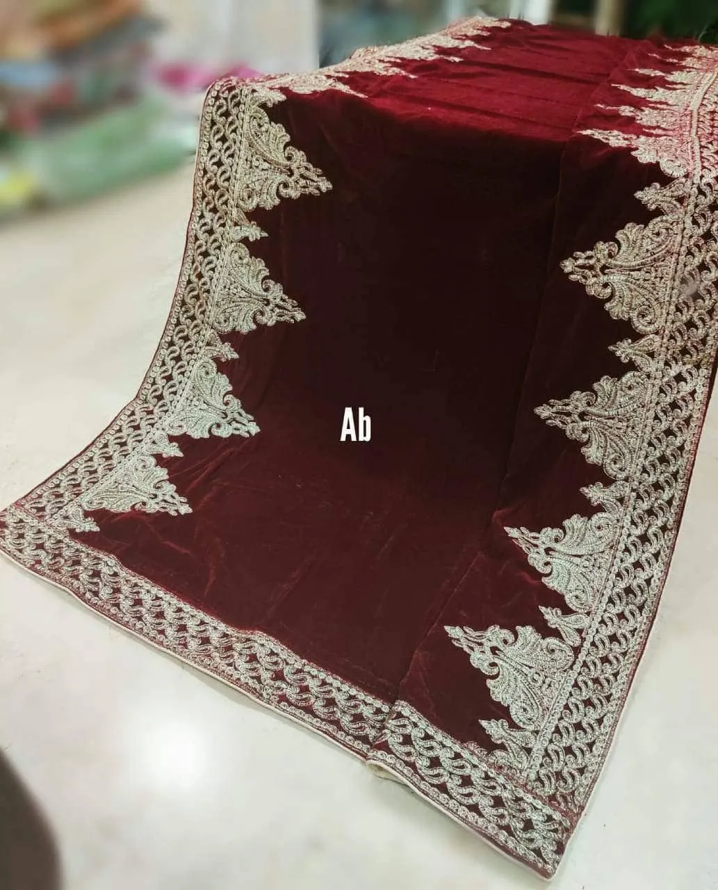 Velvet Embroidered Shawl/D 2