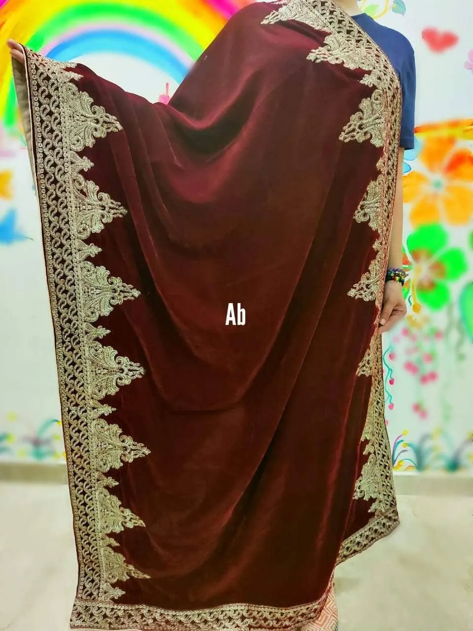 Velvet Embroidered Shawl/D 2