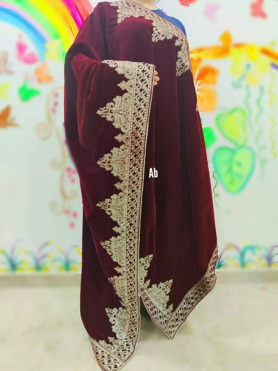 Velvet Embroidered Shawl/D 2
