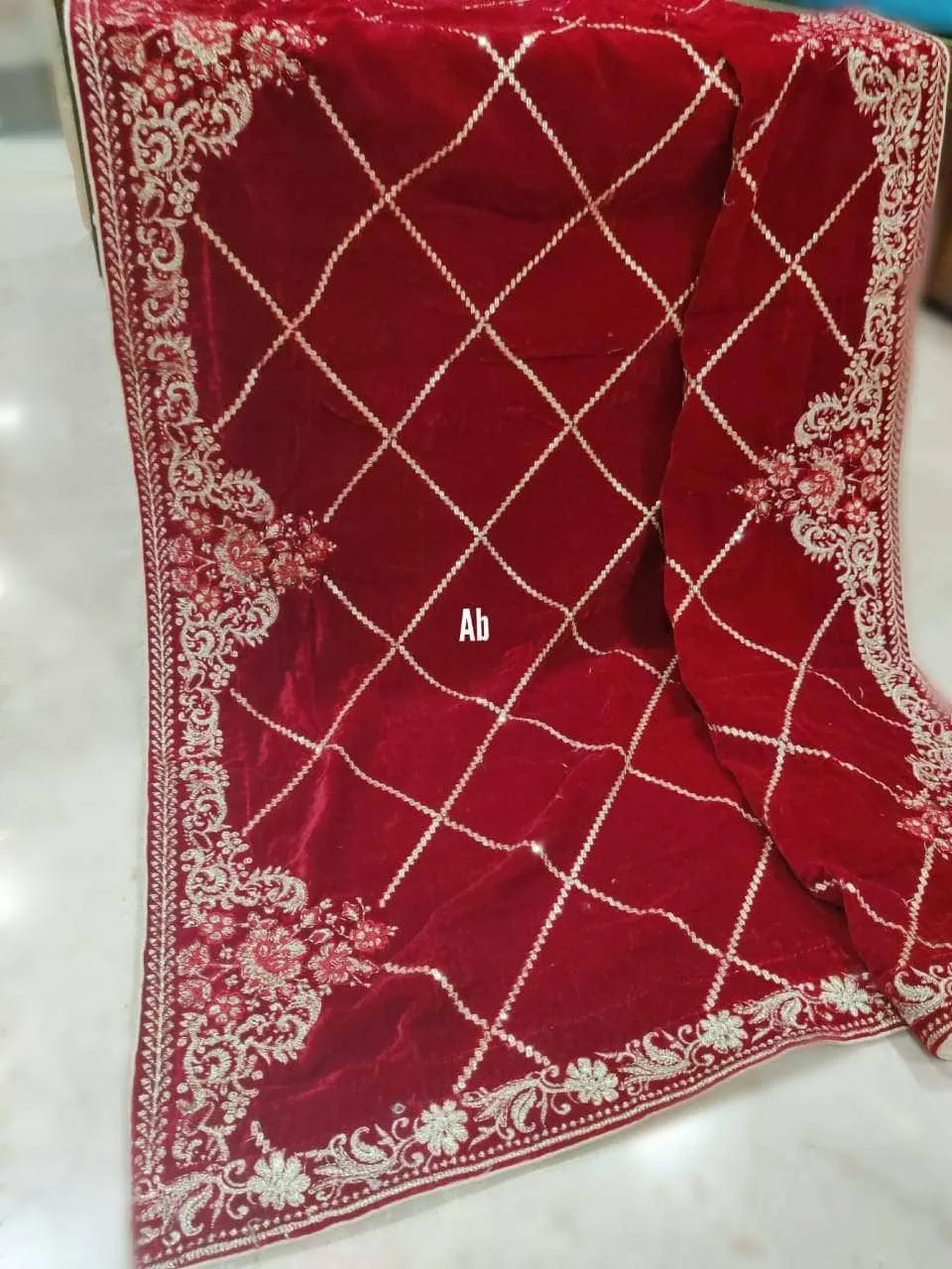 Velvet Embroidered Shawl/D 7