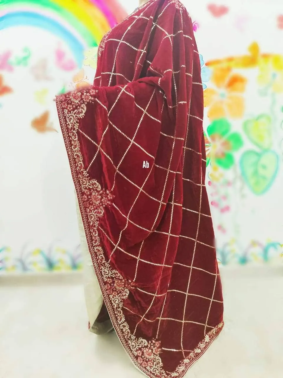 Velvet Embroidered Shawl/D 7