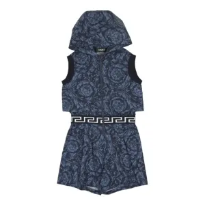 Versace Navy Blue Barocco Print Cotton Playsuit