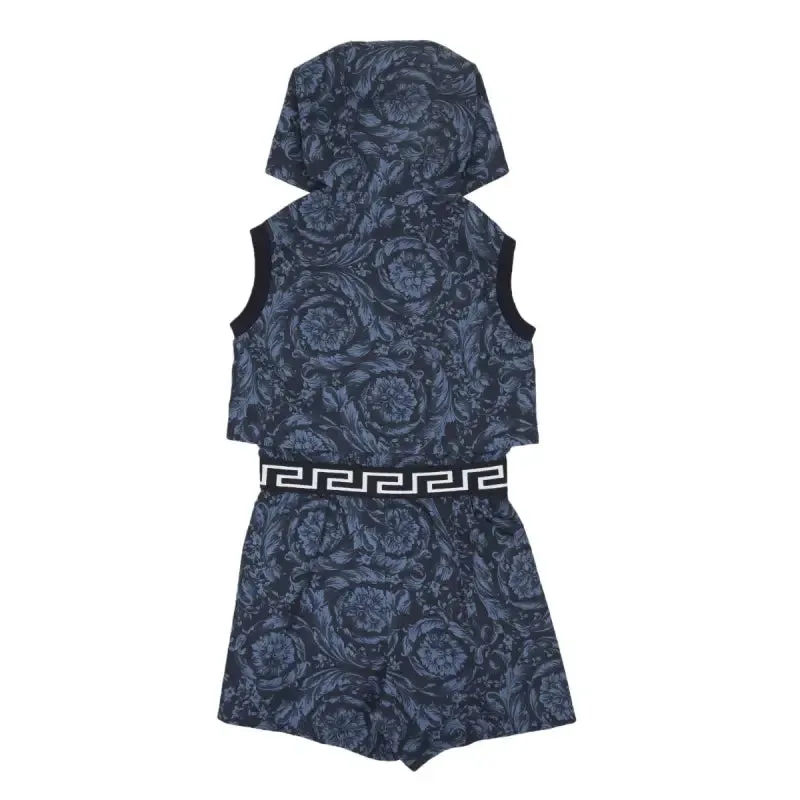 Versace Navy Blue Barocco Print Cotton Playsuit