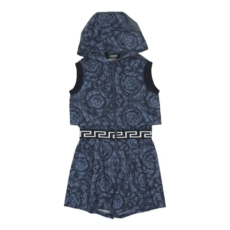 Versace Navy Blue Barocco Print Cotton Playsuit