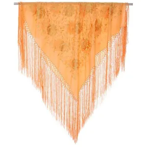 Vintage Embroidered Shawl w/Fringe Peach Color Downton Abbey Era