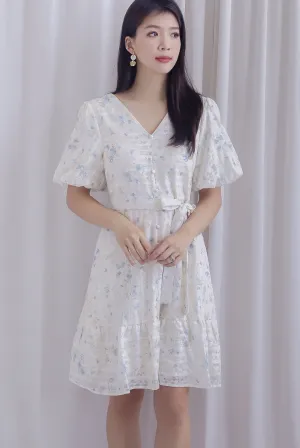 Violet Floral Lattice Puffy Sleeve Babydoll Dress In Blue