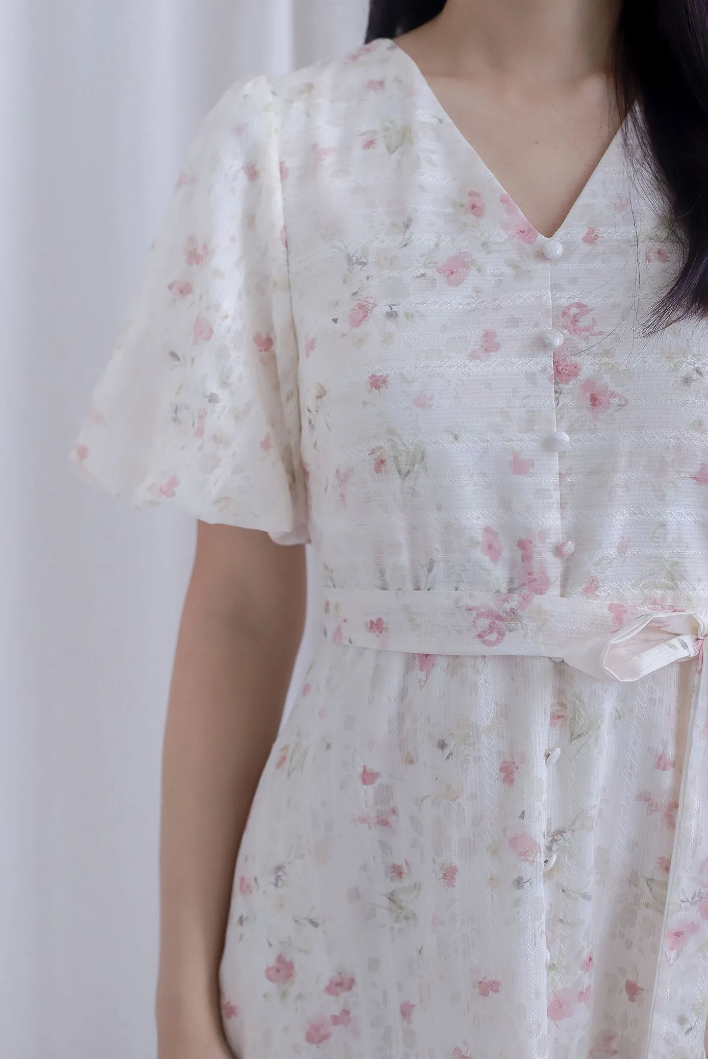Violet Floral Lattice Puffy Sleeve Babydoll Dress In Pink