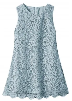 Violet Lace Boho Girl Dress in Dusty Blue
