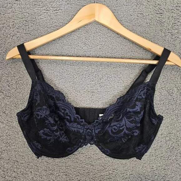 Wacoal Instant Icon Underwire Bra 34G Black Blue Scalloped Underwired 851322