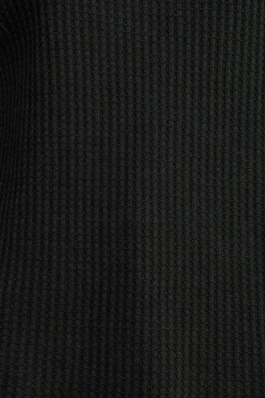 Waffle Knit Pullover Top with Slits
