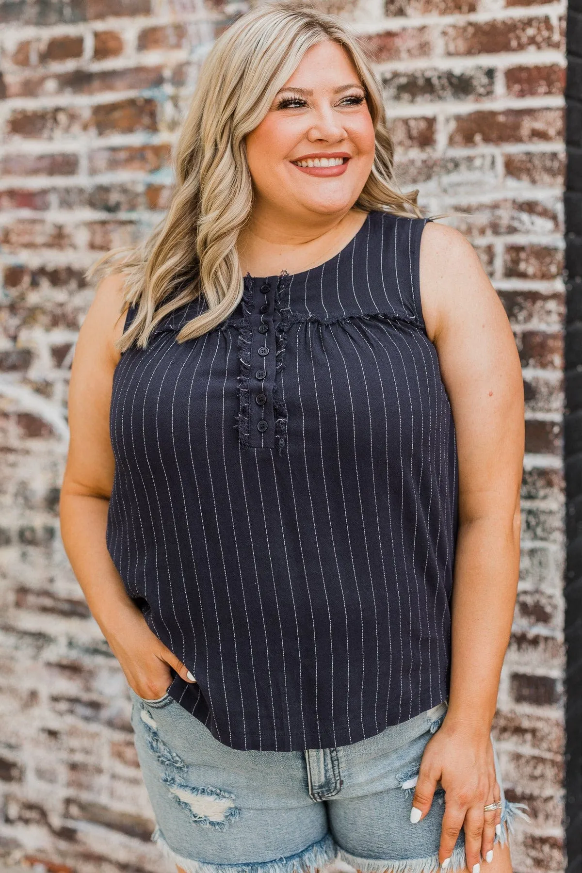 Wait For It Striped Tank Top- Navy