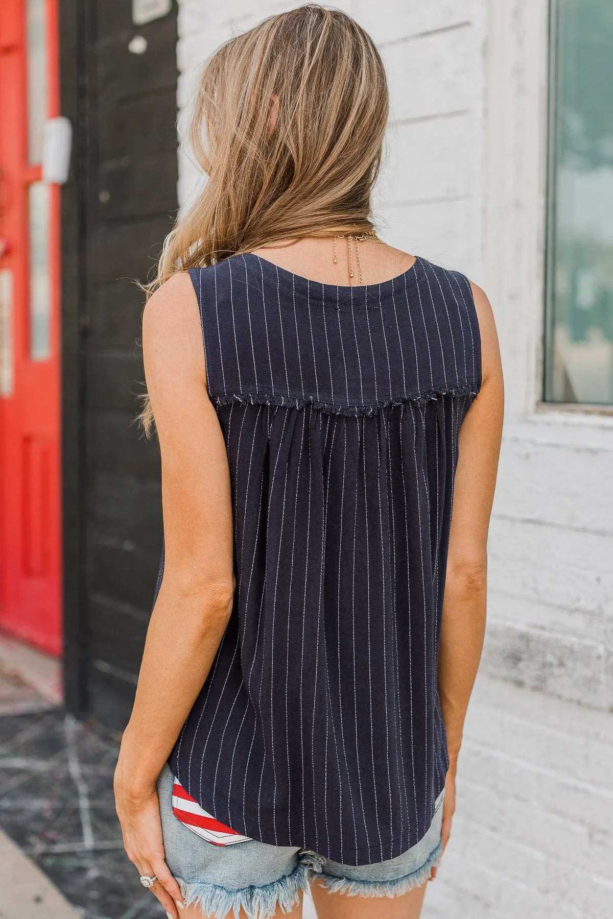 Wait For It Striped Tank Top- Navy