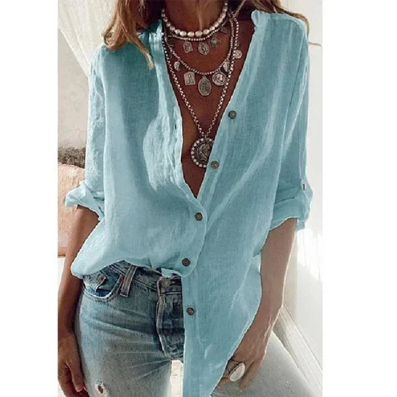Wandering Woman Lightweight Cotton Linen Shirt – Casual Summer Style, Loose Fit, Multiple Colors
