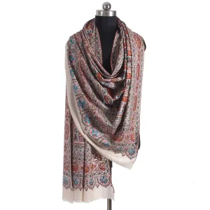 White Base Sangeen design sozni Embroidered Jamawar Pashmina Shawl