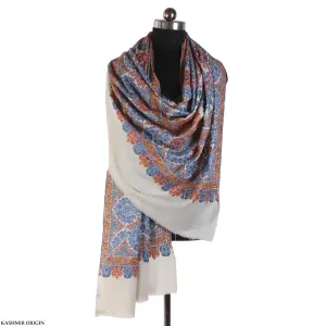 White Base  Sozni Embroidered Cashmere Pashmina Jamawar Shawl