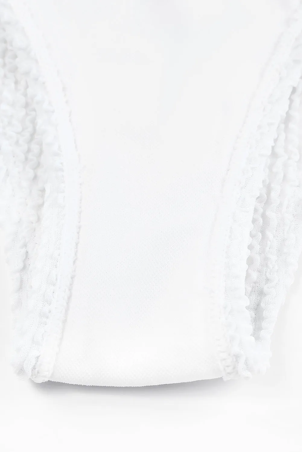 White Crinkle Textured Asymmetric One Shoulder Bikini Swimsuit