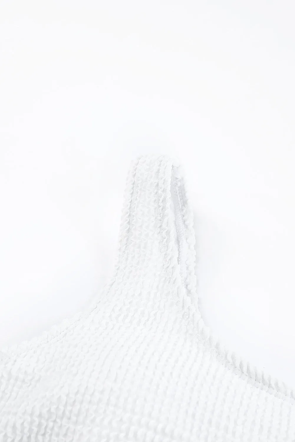 White Crinkle Textured Asymmetric One Shoulder Bikini Swimsuit