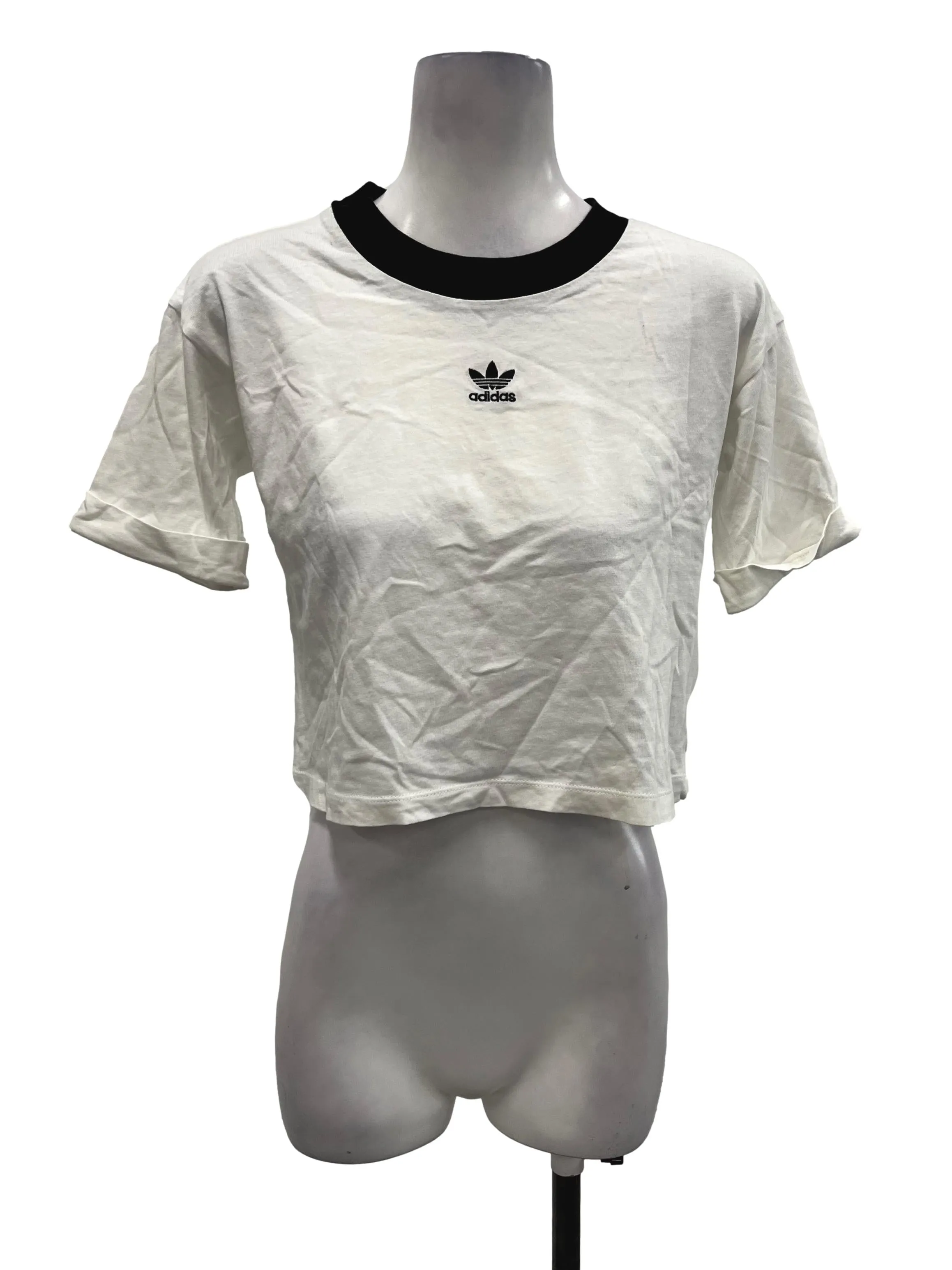 White Embroidered With Black Collar T-Shirt