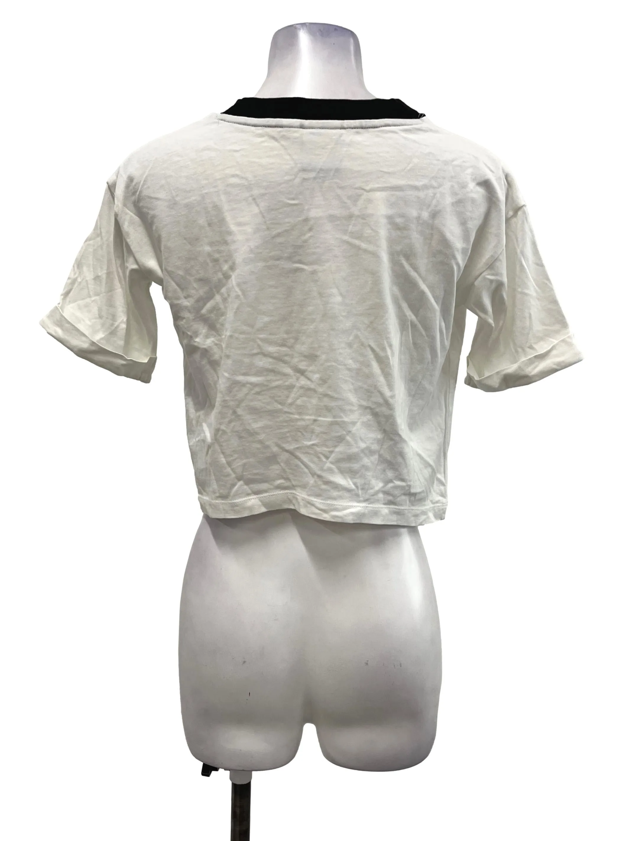 White Embroidered With Black Collar T-Shirt