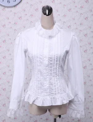 White Lace Long Sleeves Lolita Cotton Blouse