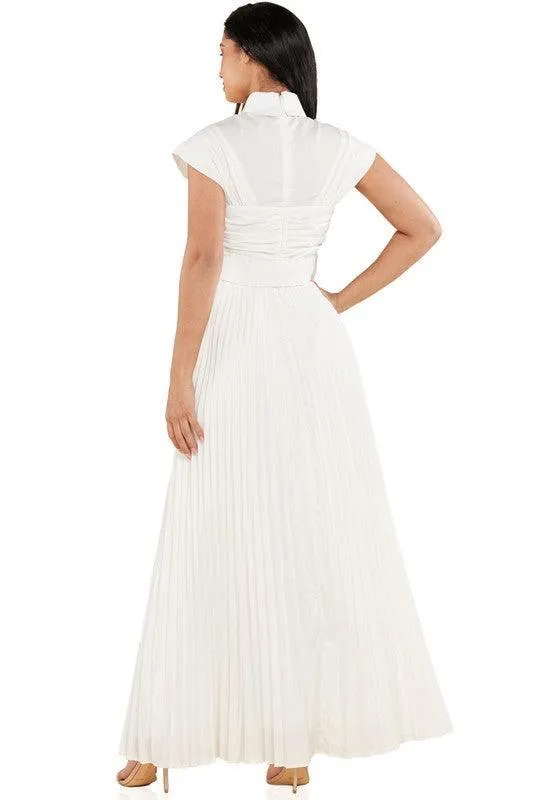 WHITE PLEATED MAXI DRESS