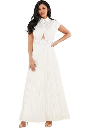 WHITE PLEATED MAXI DRESS
