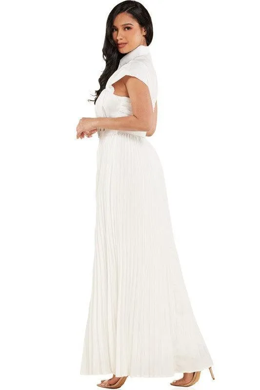 WHITE PLEATED MAXI DRESS
