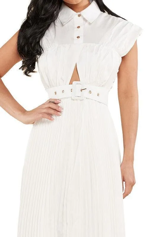 WHITE PLEATED MAXI DRESS