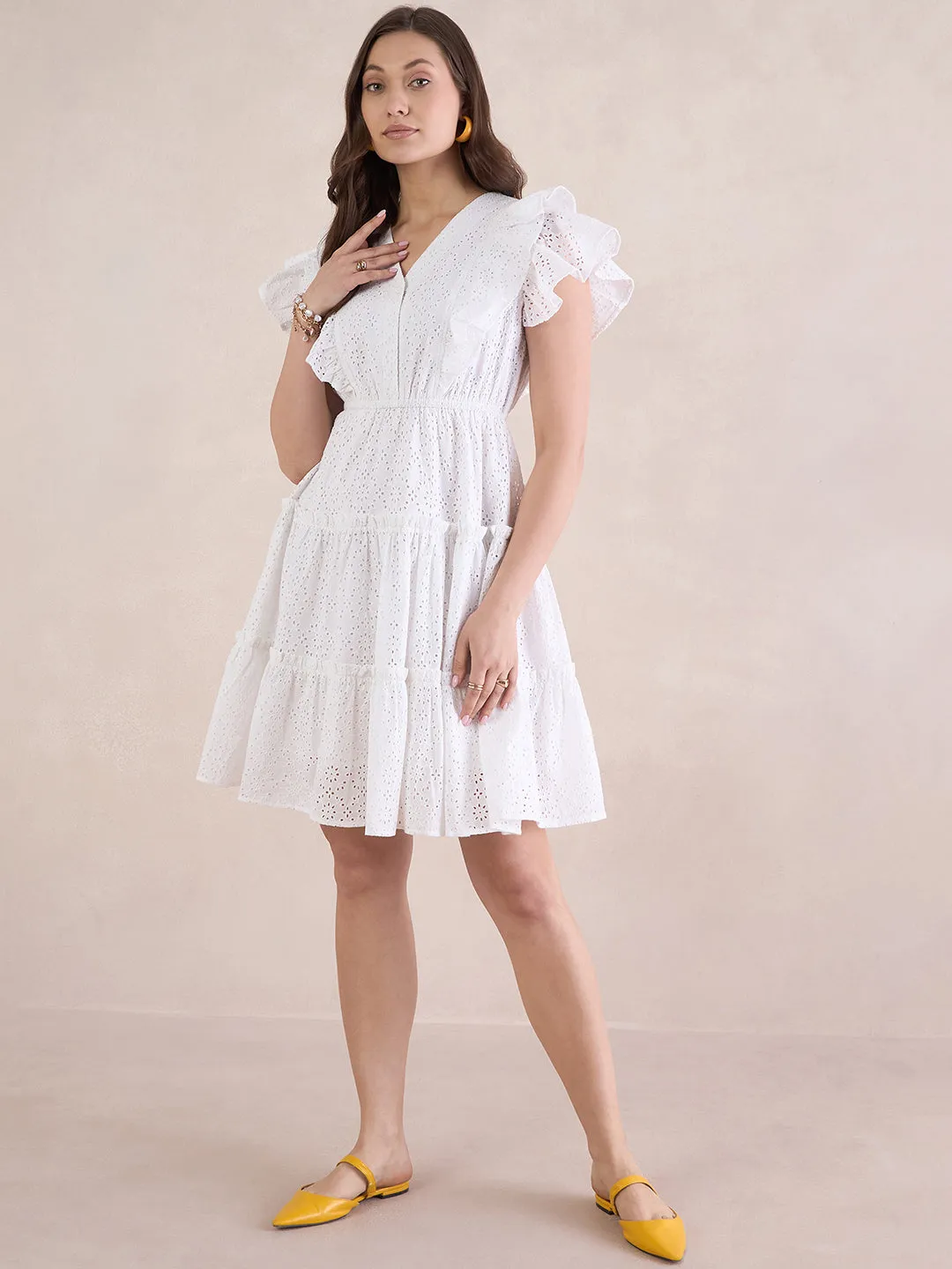 White Ruffle Tiered Mini Dress