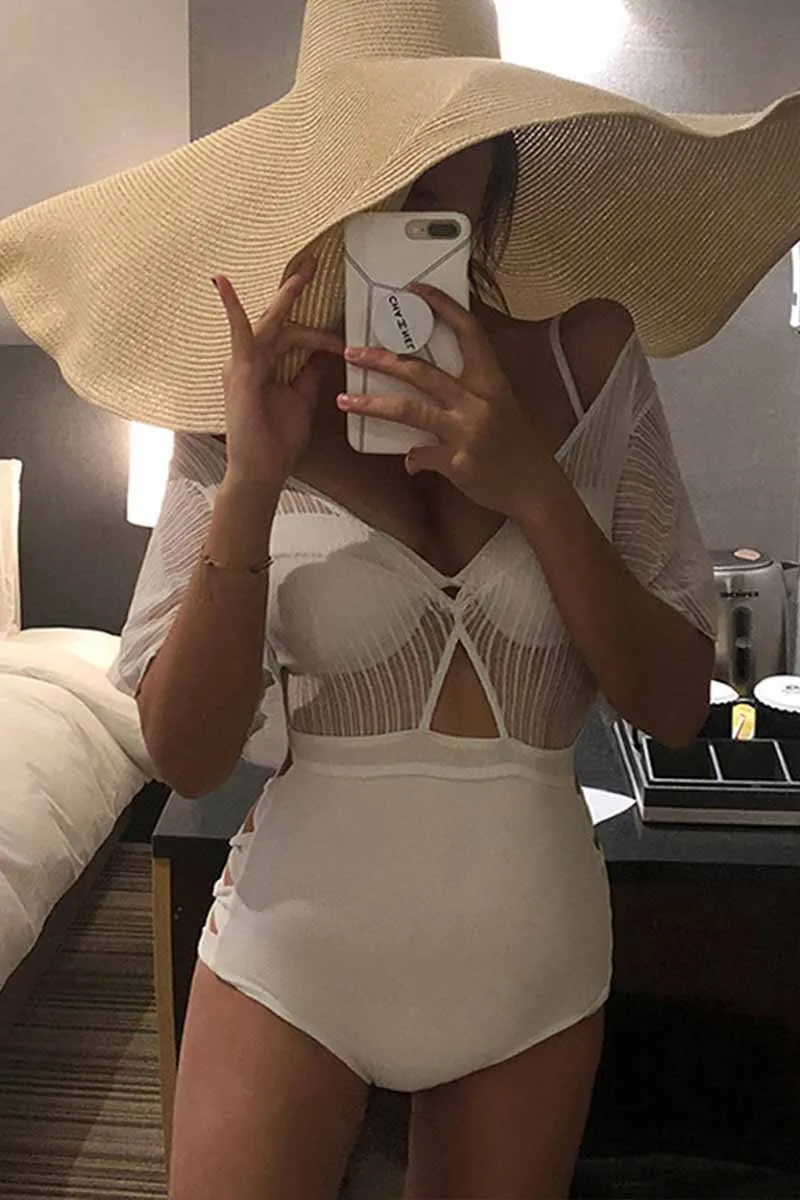 White Sexy Hollow Cover Belly Swimwears
