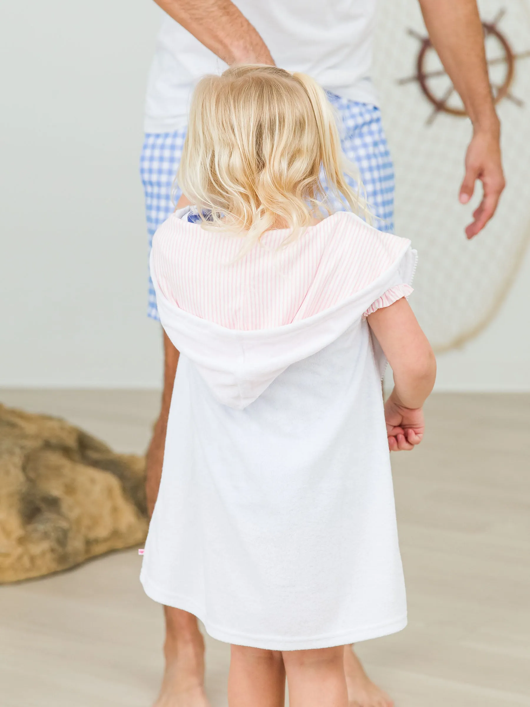 White with Pink Seersucker Full-Zip Terry Coverup