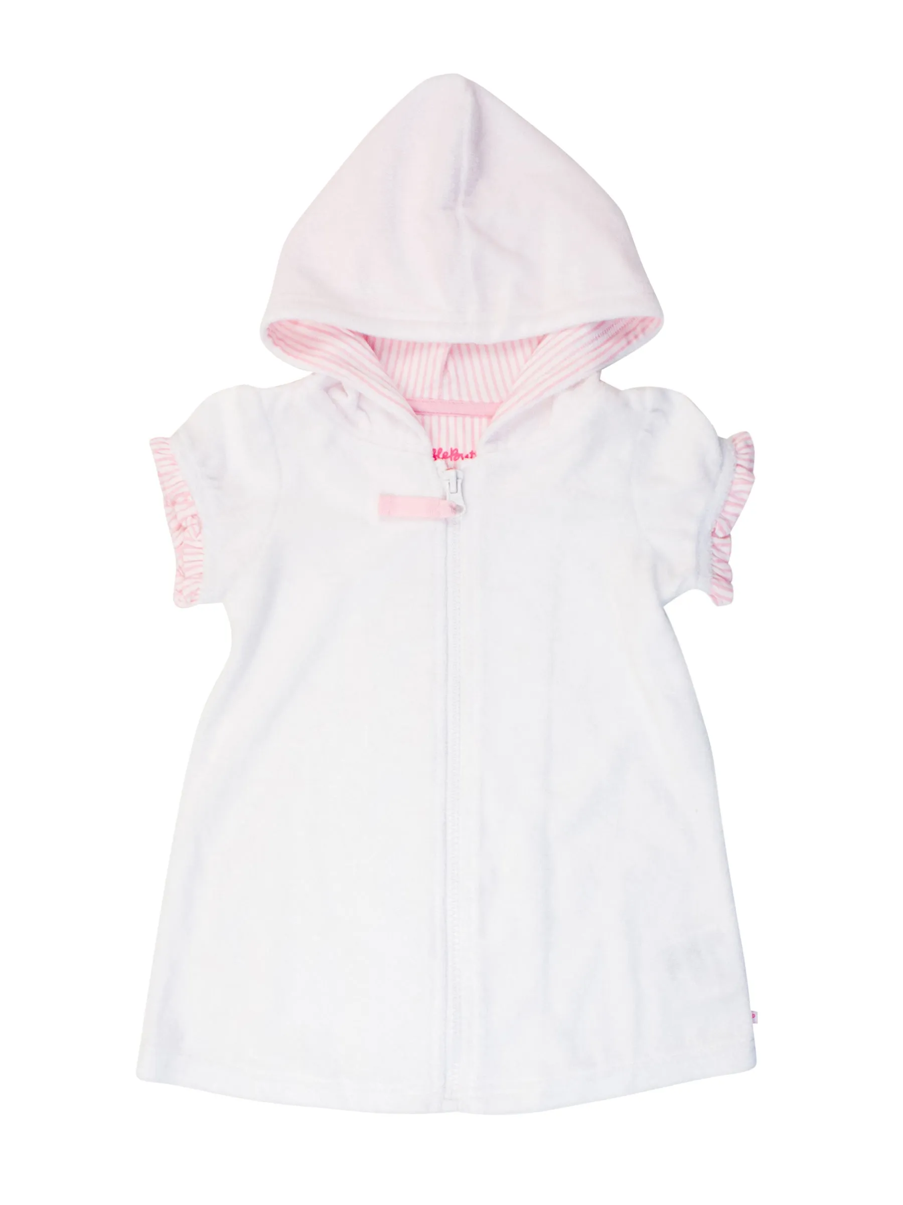 White with Pink Seersucker Full-Zip Terry Coverup