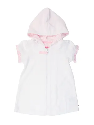 White with Pink Seersucker Full-Zip Terry Coverup