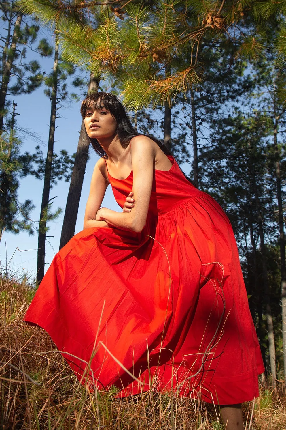 Wild Eyes Midi Dress in Red