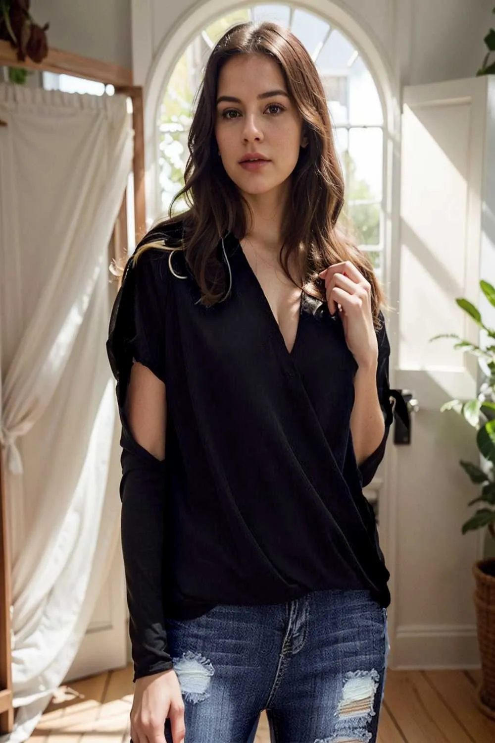 women s blouses loose solid belted long sleeve blouse