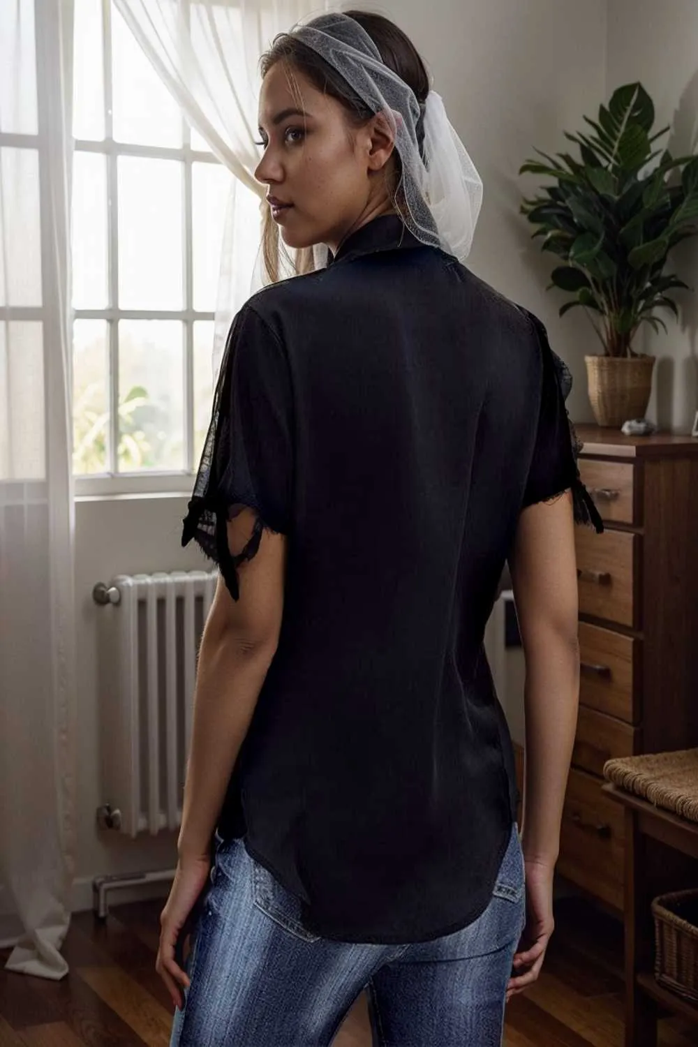 women s blouses loose solid belted long sleeve blouse