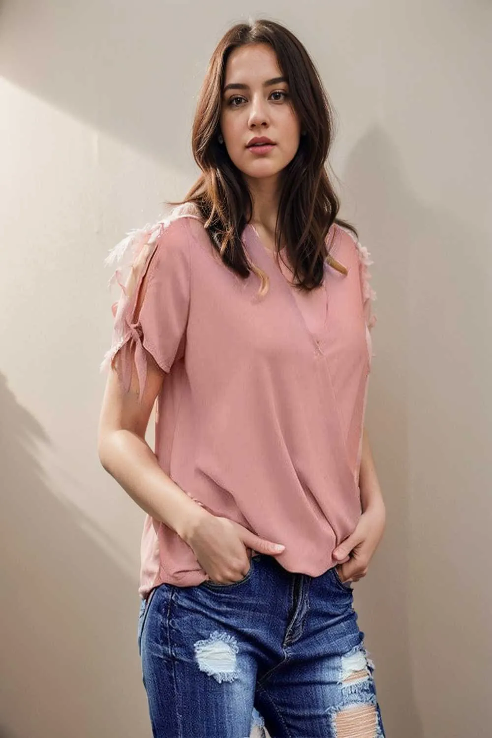 women s blouses loose solid belted long sleeve blouse