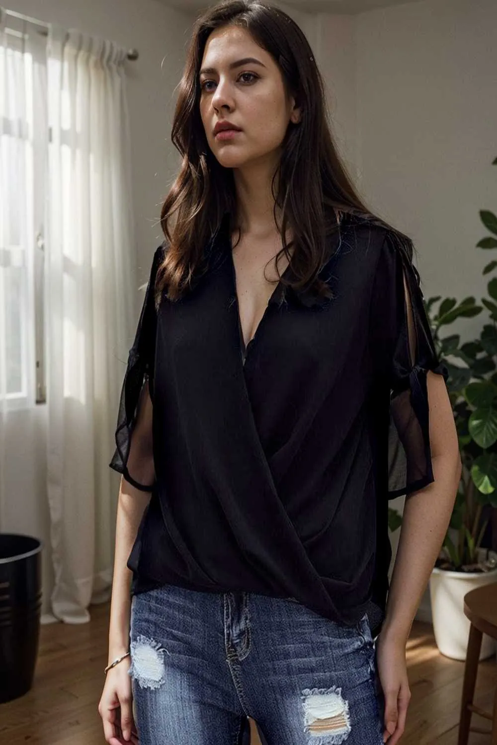 women s blouses loose solid belted long sleeve blouse