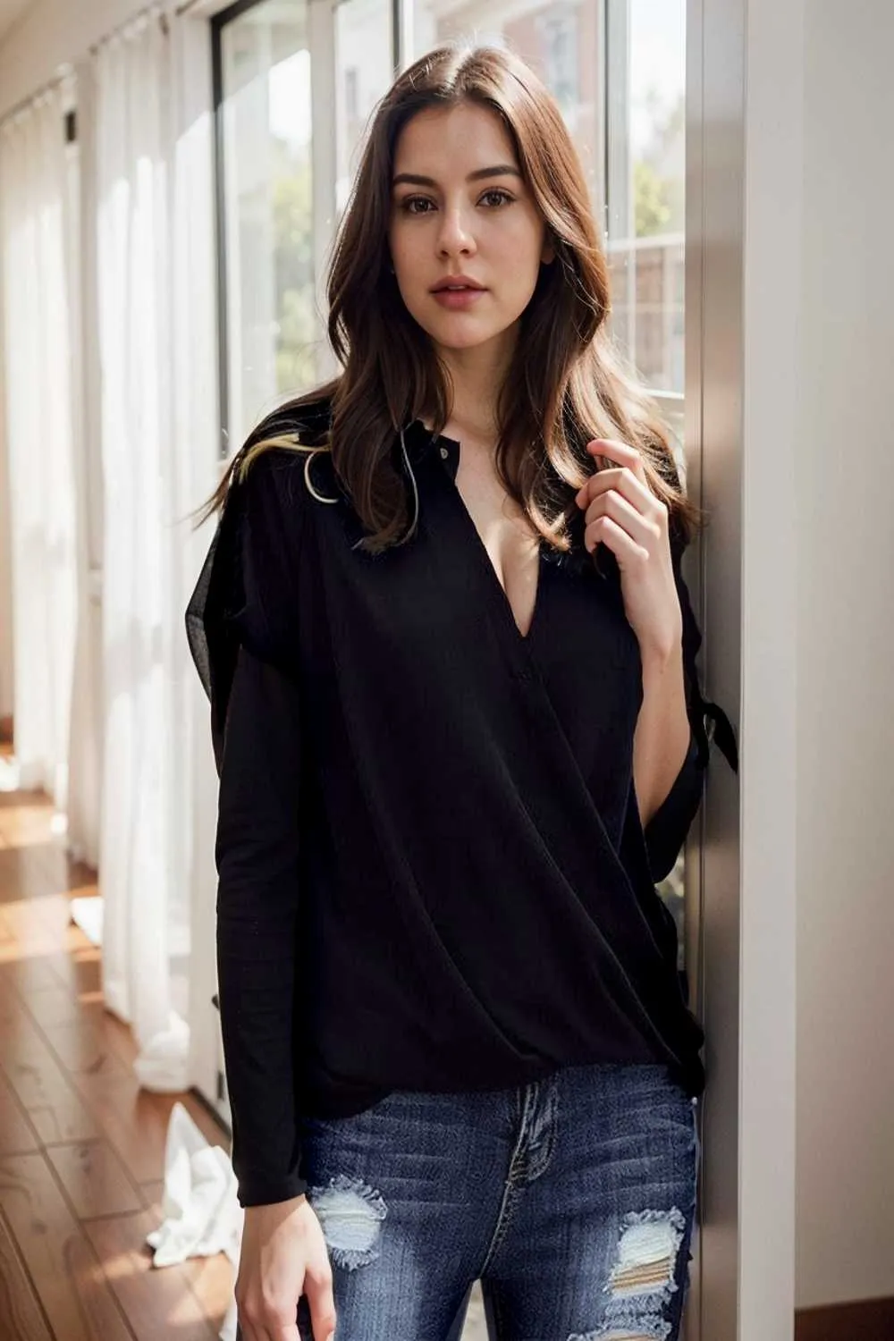 women s blouses loose solid belted long sleeve blouse