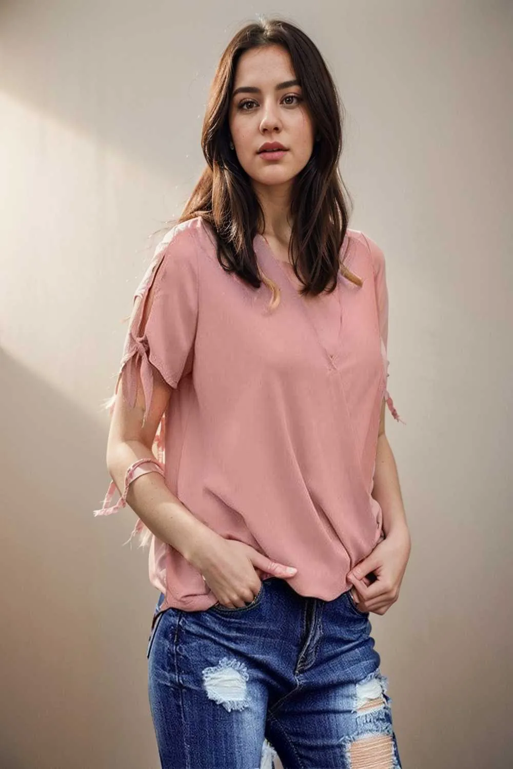 women s blouses loose solid belted long sleeve blouse
