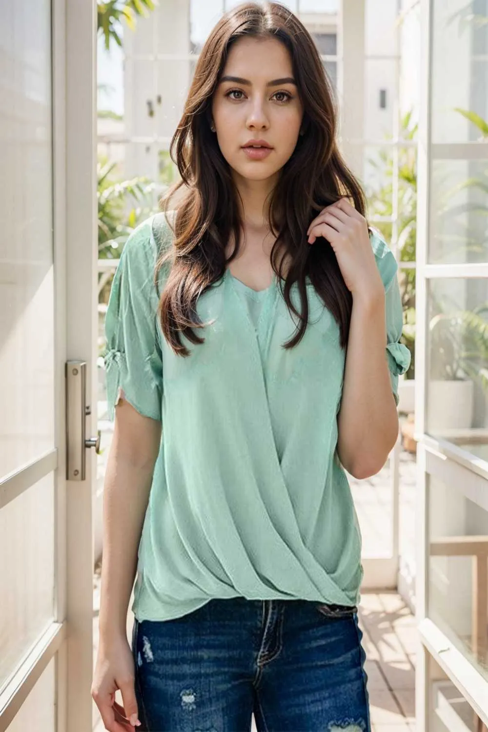 women s blouses loose solid belted long sleeve blouse