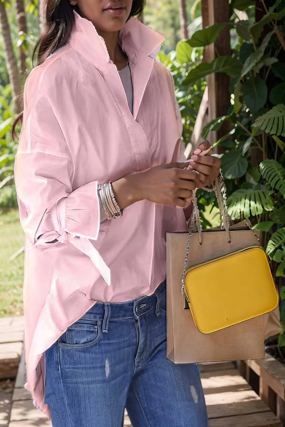 women s blouses loose solid belted long sleeve blouse