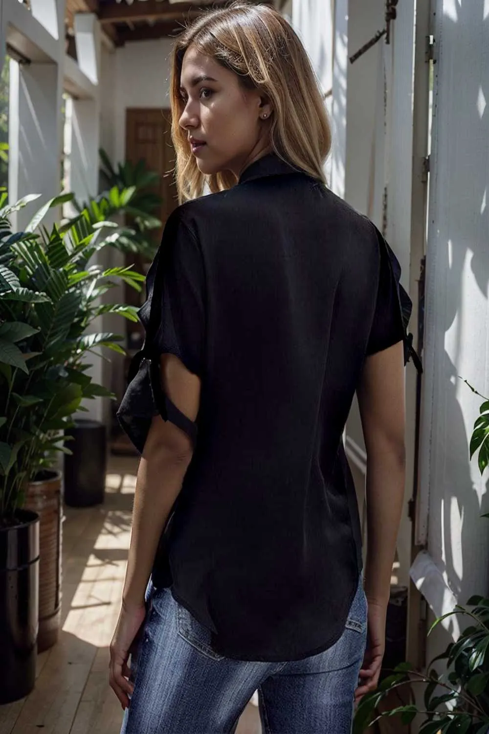 women s blouses loose solid belted long sleeve blouse