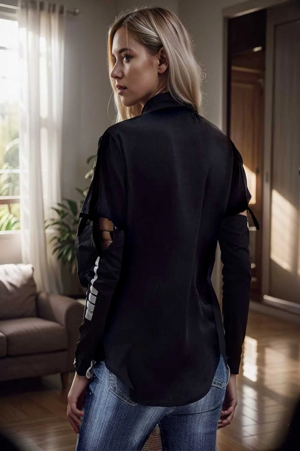 women s blouses loose solid belted long sleeve blouse