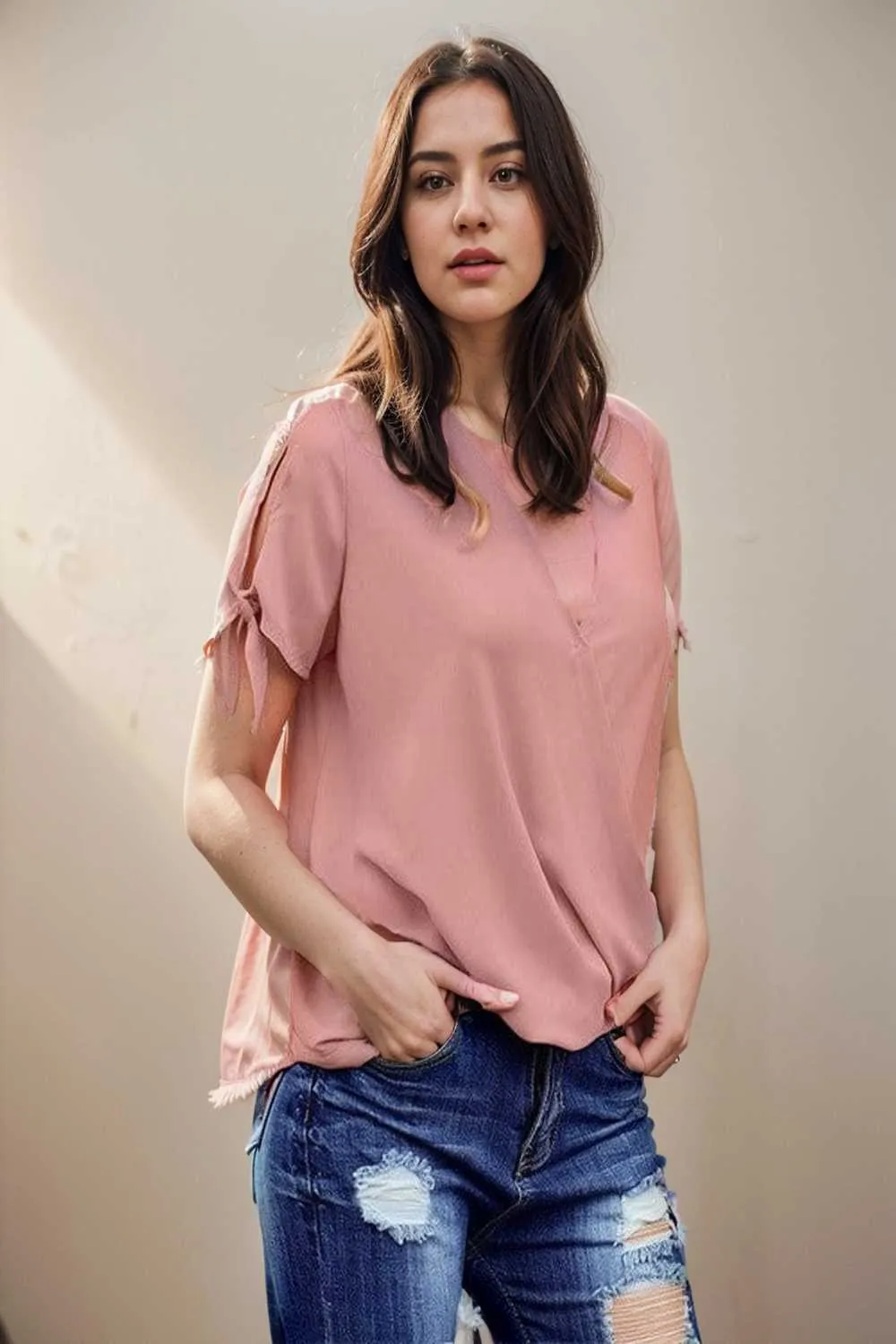 women s blouses loose solid belted long sleeve blouse