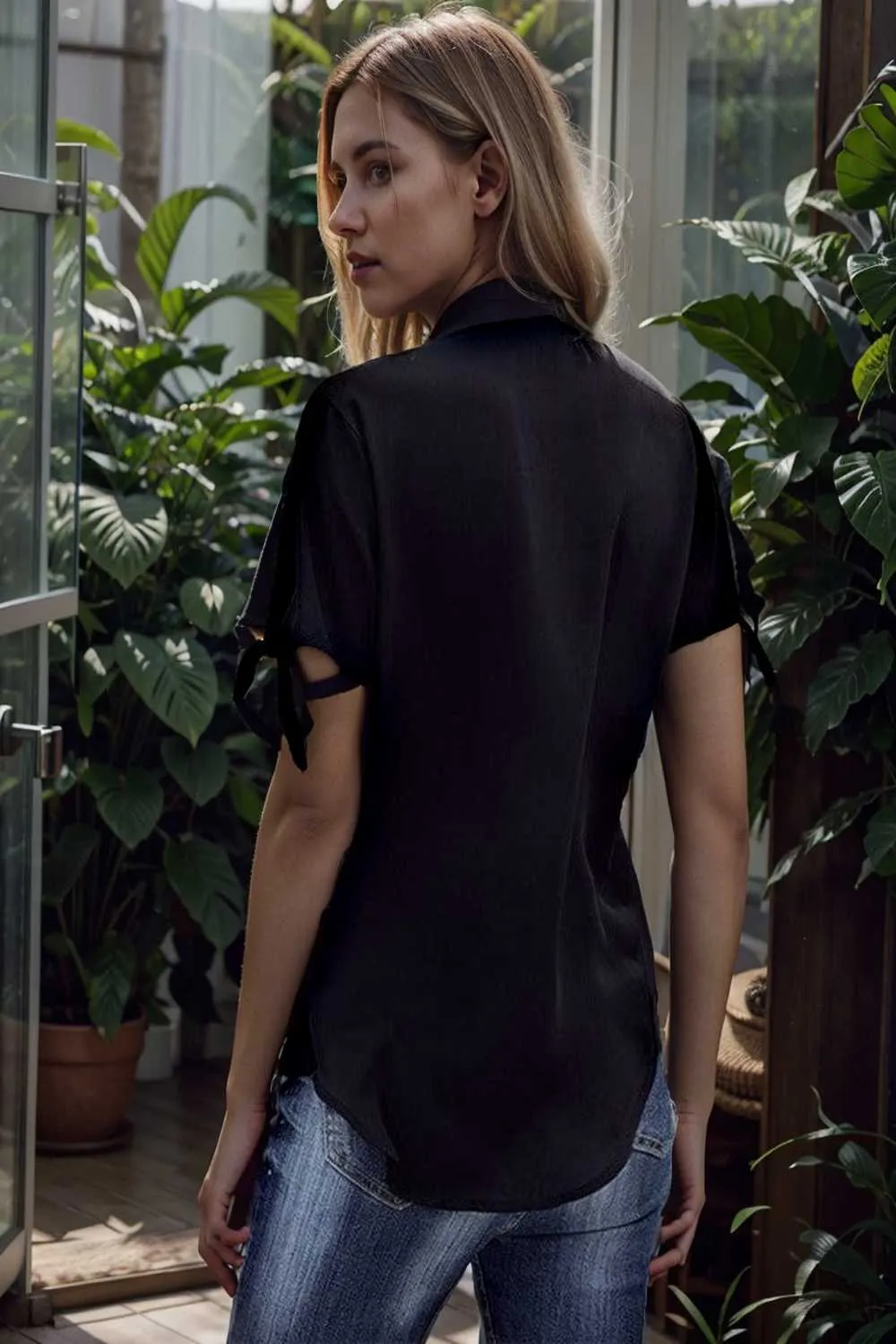 women s blouses loose solid belted long sleeve blouse