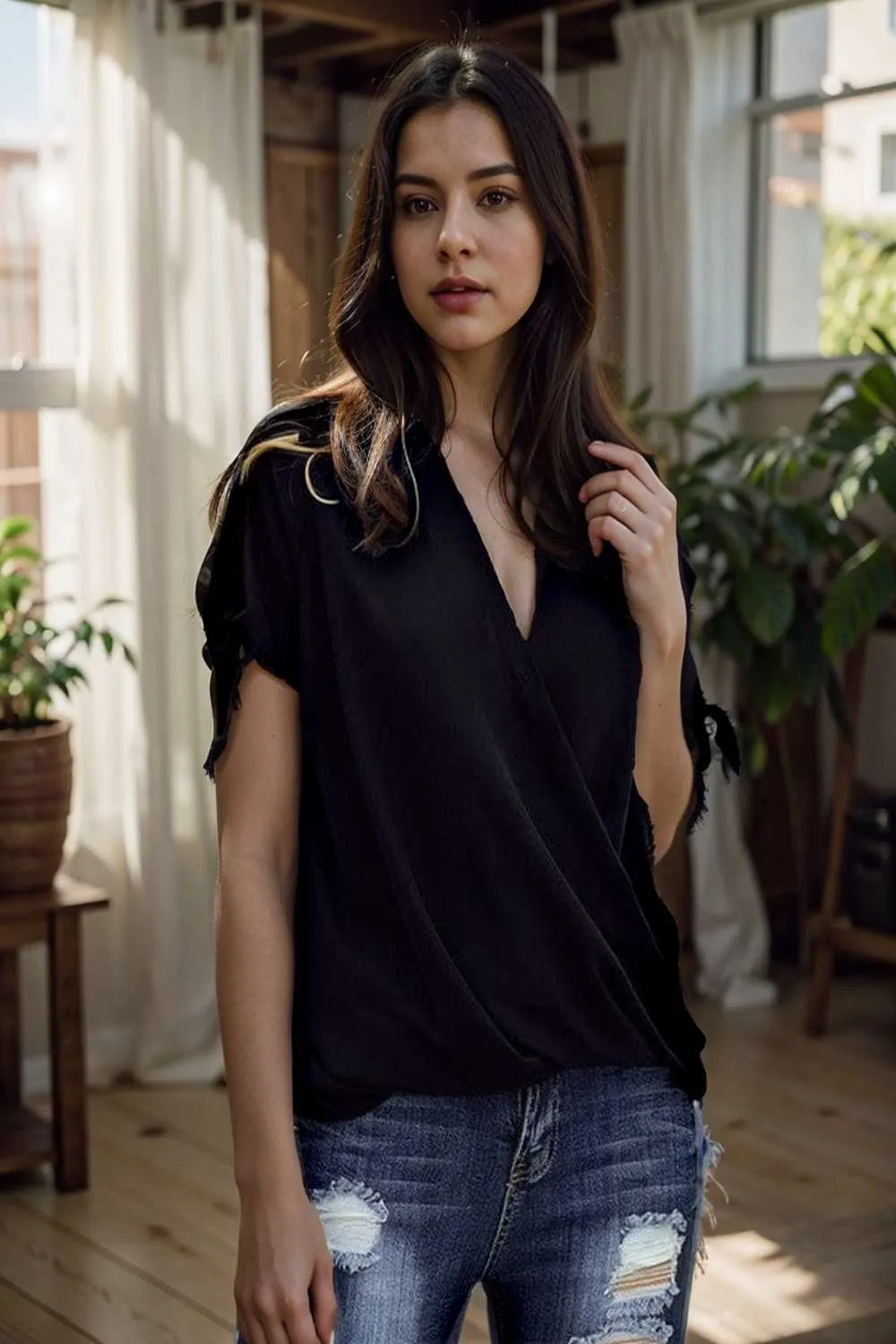 women s blouses loose solid belted long sleeve blouse