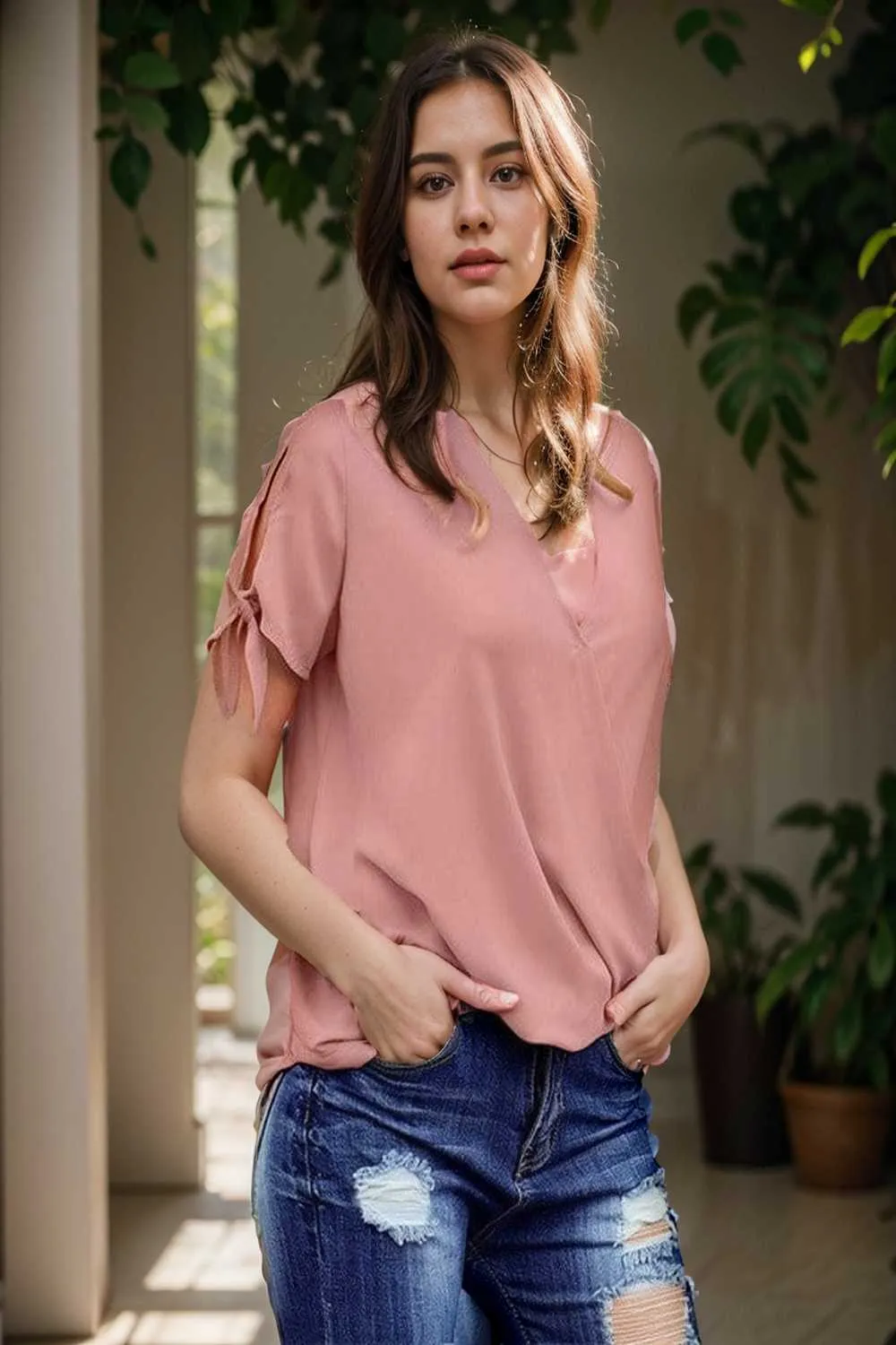 women s blouses loose solid belted long sleeve blouse