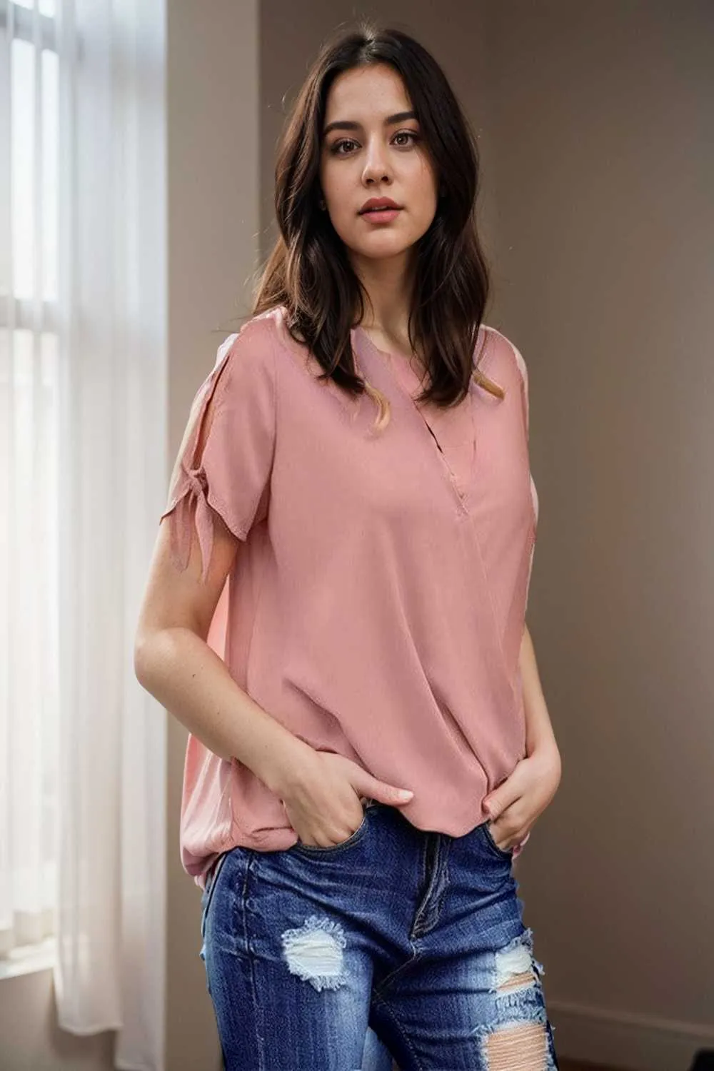 women s blouses loose solid belted long sleeve blouse